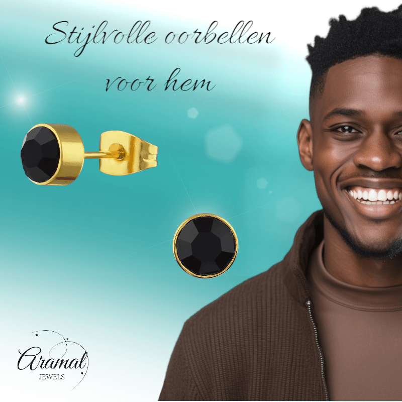 Goudkleurige Oorstekers 6mm - Zwart Kristal - oor1693 - Oorbellen kopen# - 6mm - alles - cadeau