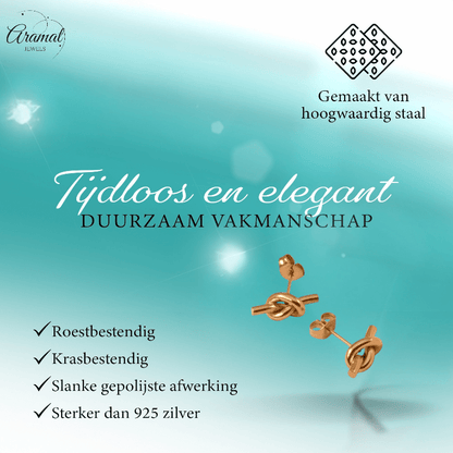 Goudkleurige Oorstekers met Knoop – 14x5,5mm RVS - oor6352 - 557085 - Oorbellen kopen# - 14mm - alles - cadeau