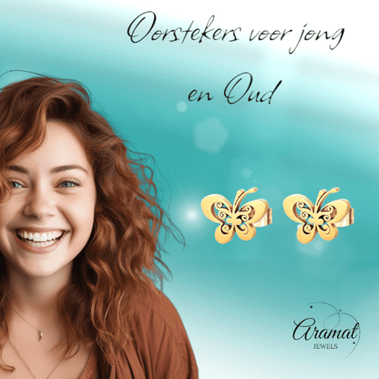 Goudkleurige open vlinder oorstekers 10x8 mm - Aramat Jewels - Oorbellen - cadeautip