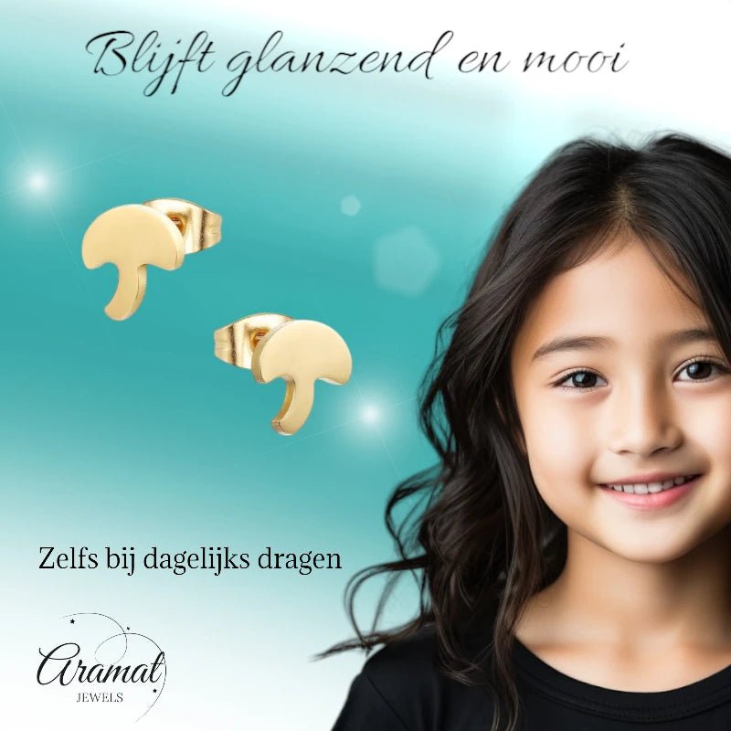 Goudkleurige Paddenstoel Oorbellen 10mm - oor4126 - Oorbellen kopen# - 10mm - alles - dames