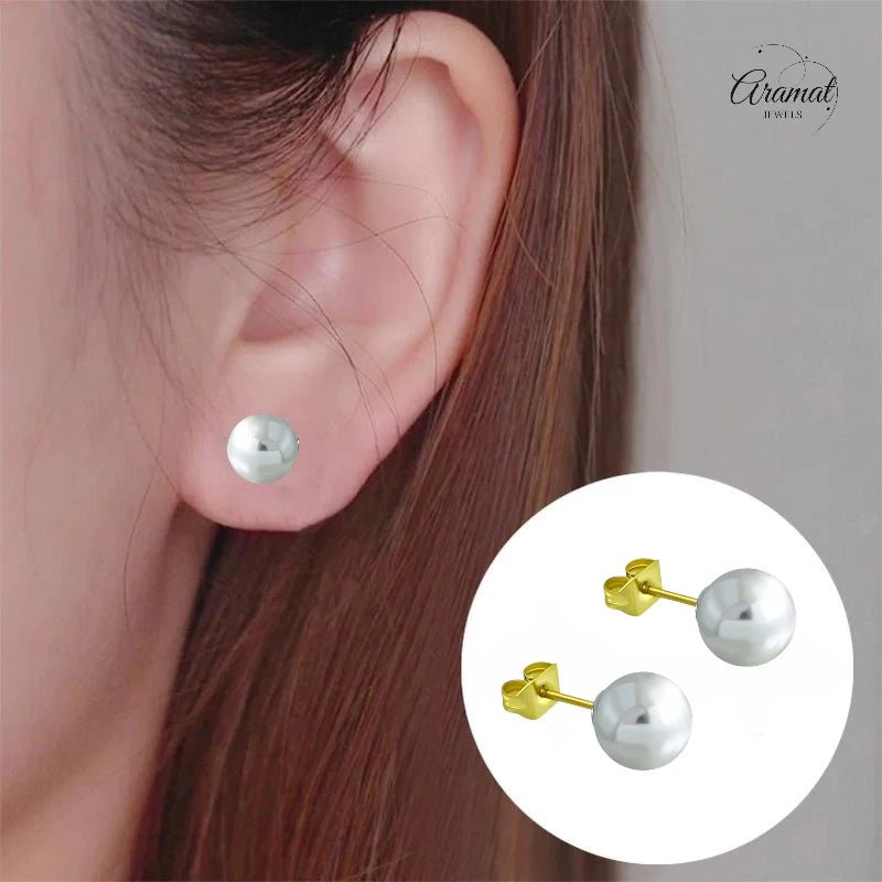 Goudkleurige Pareloorbellen 8mm - RVS - oor2599 - EWX248 - Oorbellen kopen# - 8mm - alles - dames