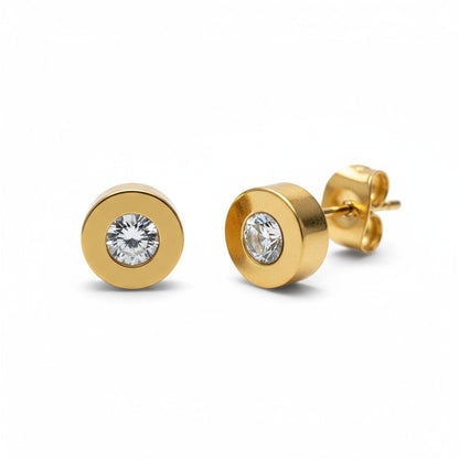 Goudkleurige Ronde Oorbellen met Zirkonia - Aramat Jewels - Oorbellen - cadeautip