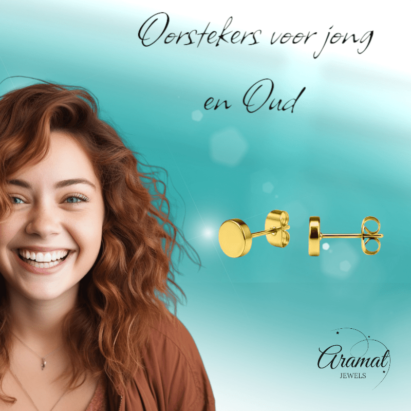 Goudkleurige Ronde Oorstekers RVS 6mm - Aramat Jewels - Oorbellen - cadeautip