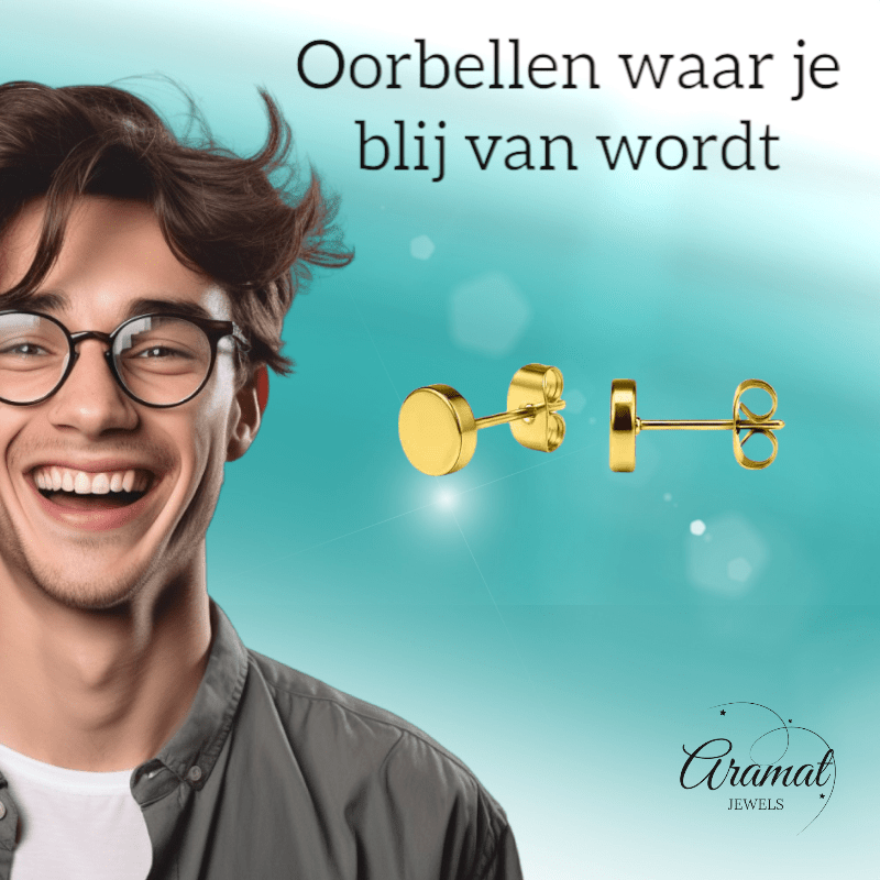 Goudkleurige Ronde Oorstekers RVS 6mm - Aramat Jewels - Oorbellen - cadeautip