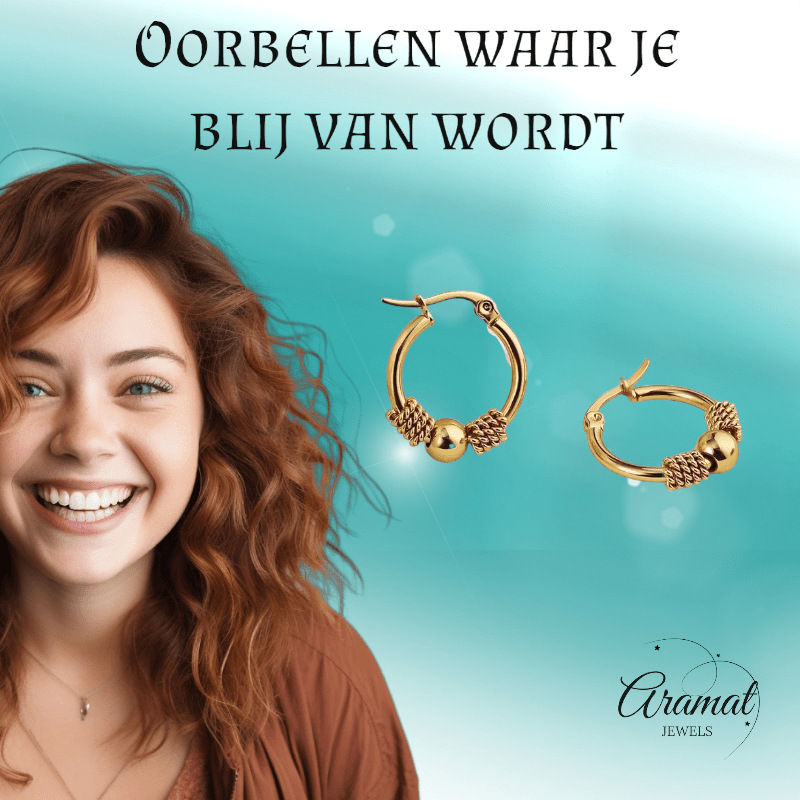 Goudkleurige RVS Bali Oorringetjes 23x22mm – Kleine Hoops voor Dames - oor6359 - 514435 - Oorringen kopen# - 23mm - alles - bali
