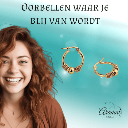Goudkleurige RVS Bali Oorringetjes 23x22mm – Kleine Hoops voor Dames - oor6359 - 514435 - Oorringen kopen# - 23mm - alles - bali