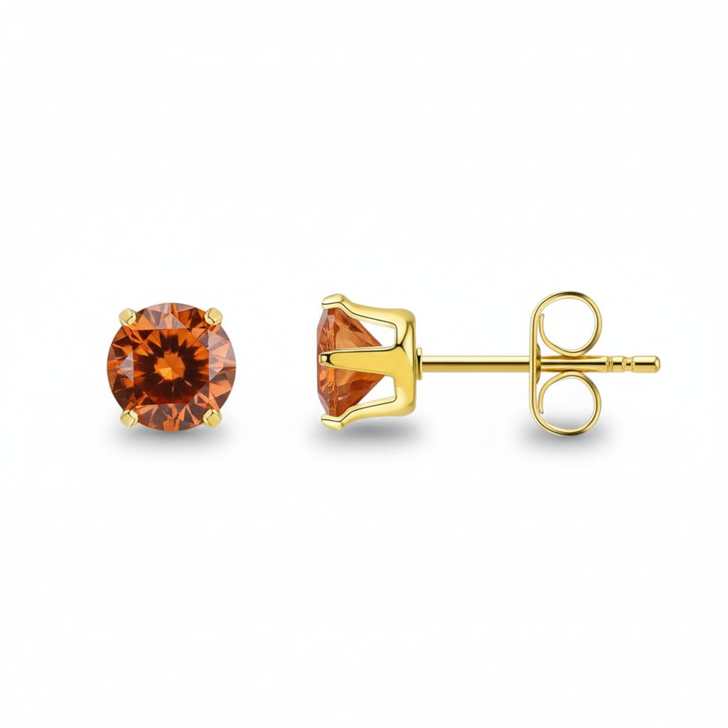 Goudkleurige RVS Oorstekers Geboortesteen Juli - Roodoranje Zirkonia - Aramat Jewels - Oorbellen - cadeautip