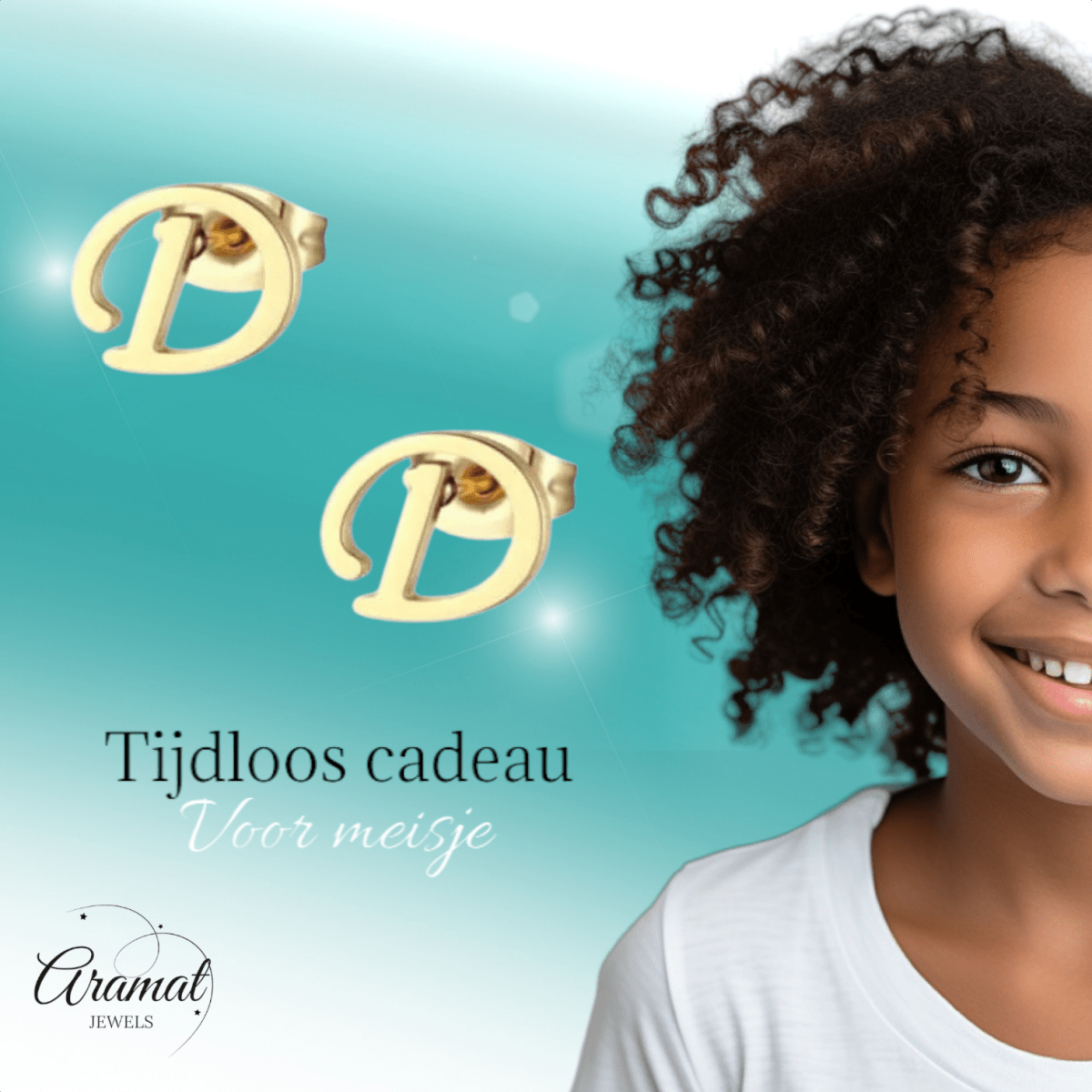 Goudkleurige RVS oorstekers Letter D - Aramat Jewels - Oorbellen - cadeautip