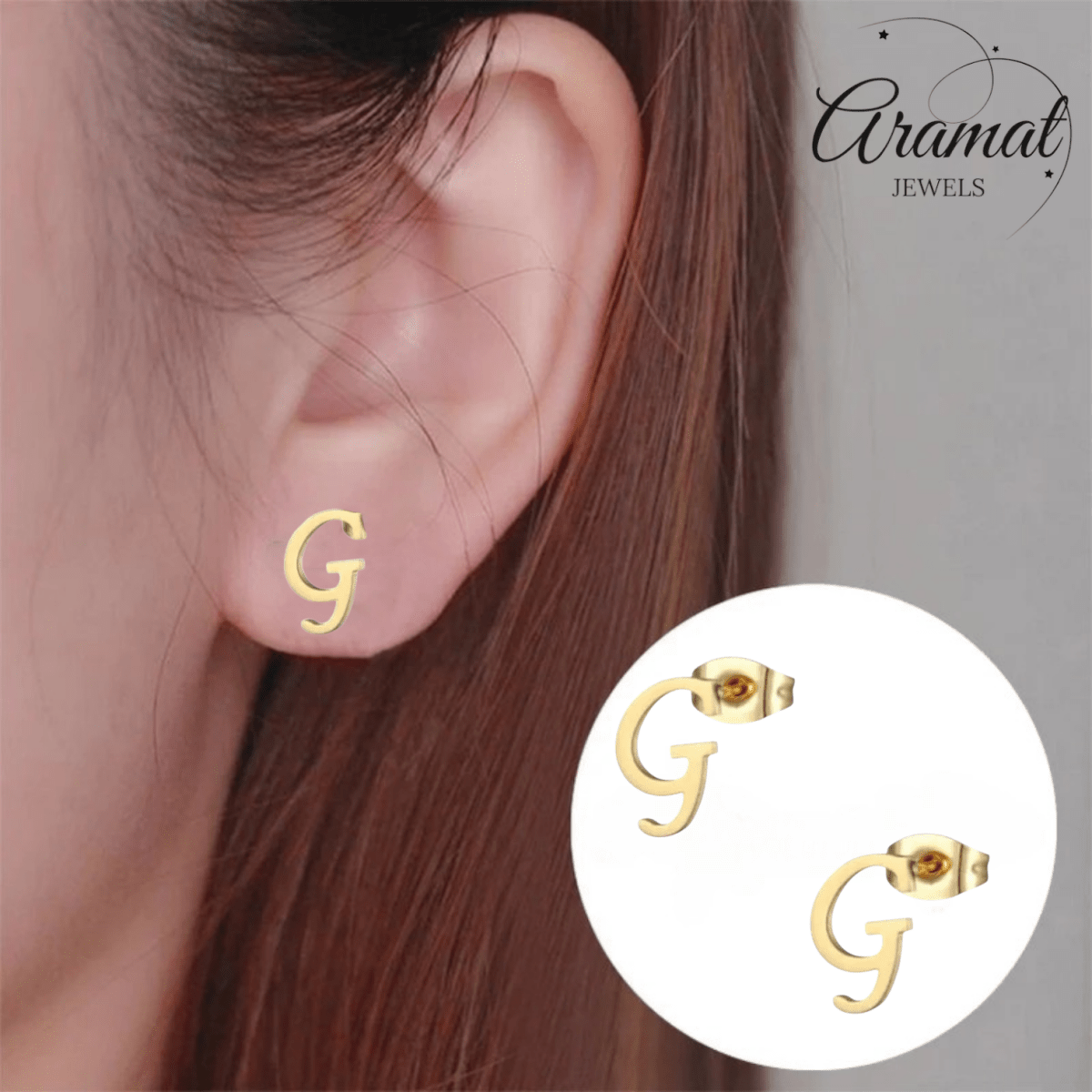 Goudkleurige RVS oorstekers Letter G - Aramat Jewels - Oorbellen - cadeautip