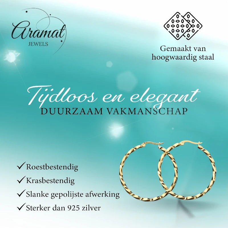 Goudkleurige RVS Swirl Hoepeloorbellen - 35 mm - Aramat Jewels - Oorbellen - cadeautip