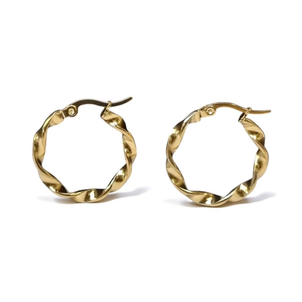 Goudkleurige RVS Wokkeloorringen Gedraaid - 25 mm - Aramat Jewels - Oorringen - cadeautip