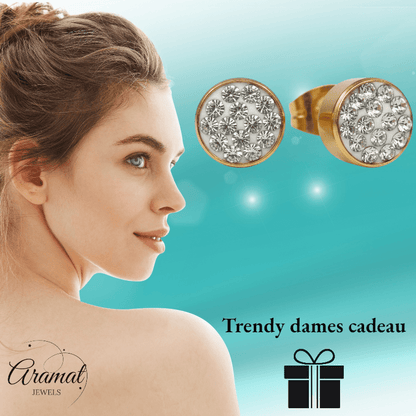 Goudkleurige Shamballa Kristallen Oorbellen - Aramat Jewels - Oorbellen - cadeautip