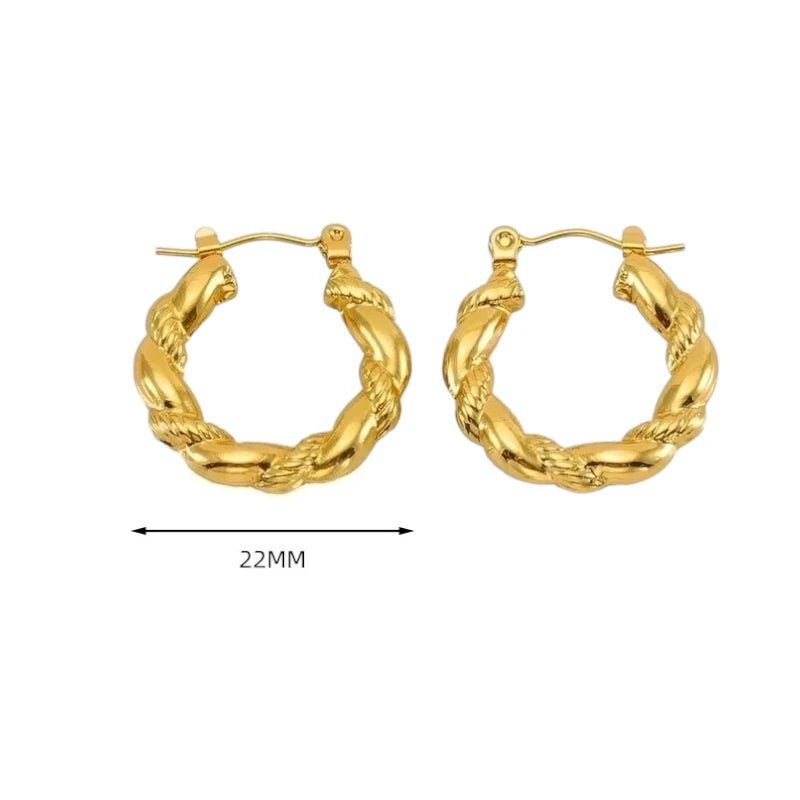 Goudkleurige Stainless Steel Oorringen 22mm - Gedraaid - Creolen - Aramat Jewels - Oorringen - cadeautip
