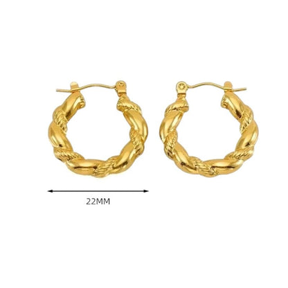 Goudkleurige Stainless Steel Oorringen 22mm - Gedraaid - Creolen - Aramat Jewels - Oorringen - cadeautip