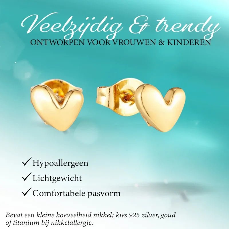 Gouden hartvormige oorbellen.