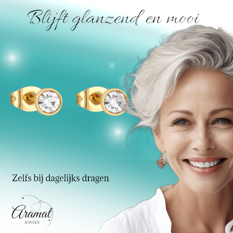 Goudkleurige Stalen Kristallen Oorbellen 4mm - oor2090 - XE59272 - Oorbellen kopen# - 4mm - alles - cadeau