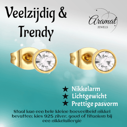 Goudkleurige Stalen Kristallen Oorbellen 4mm - oor2090 - XE59272 - Oorbellen kopen# - 4mm - alles - cadeau