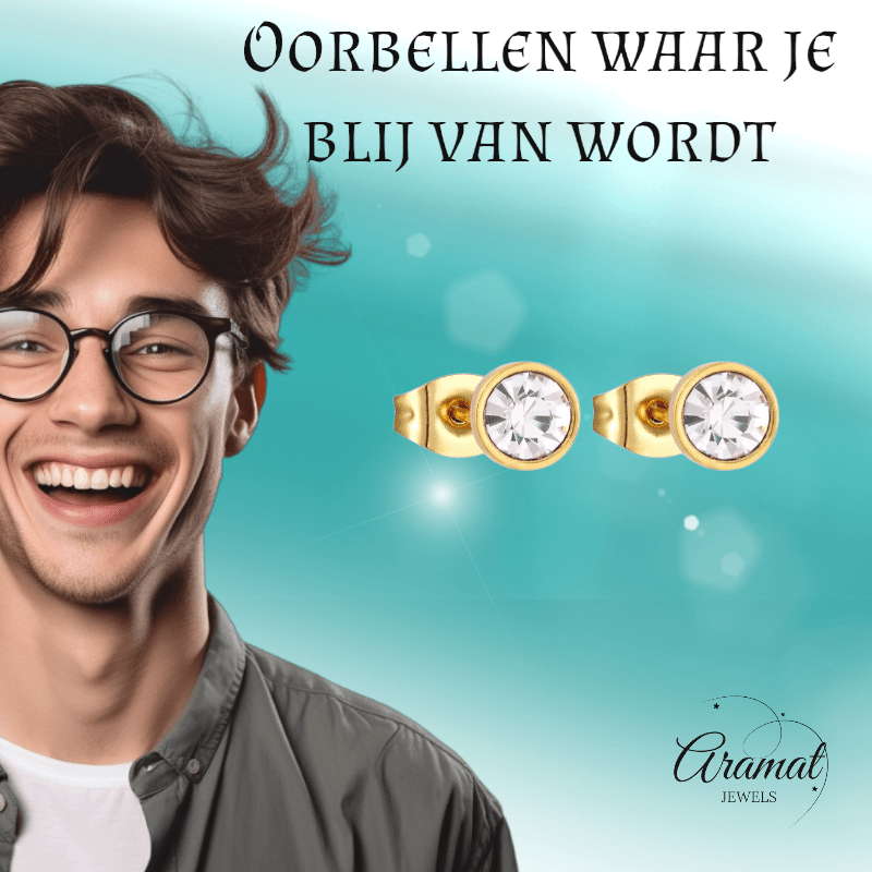 Goudkleurige Stalen Kristallen Oorbellen 6mm - oor1692 - xe58218 - Oorbellen kopen# - 6mm - alles - cadeau