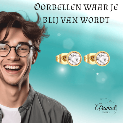 Goudkleurige Stalen Kristallen Oorbellen 6mm - oor1692 - xe58218 - Oorbellen kopen# - 6mm - alles - cadeau