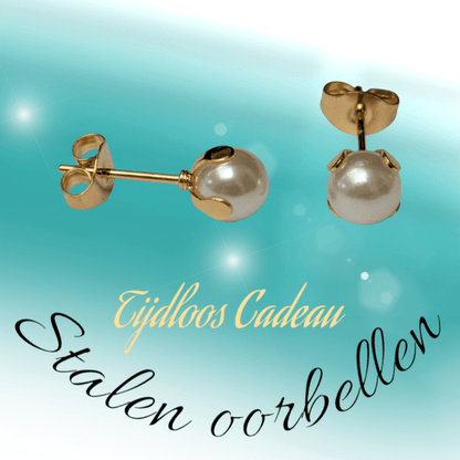 Goudkleurige Stalen Parel Oorbellen 6mm - Aramat Jewels - Oorbellen - cadeautip