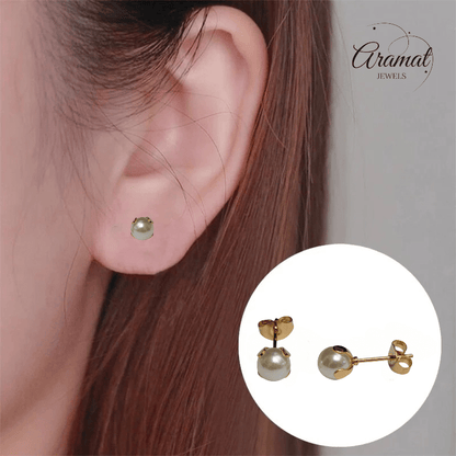 Goudkleurige Stalen Parel Oorbellen 6mm - Aramat Jewels - Oorbellen - cadeautip