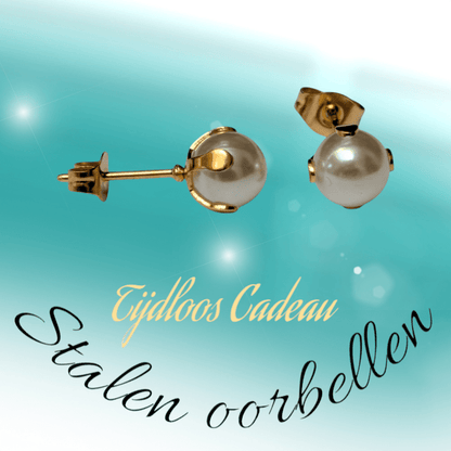 Goudkleurige Stalen Parel Oorbellen 7mm - Aramat Jewels - Oorbellen - cadeautip