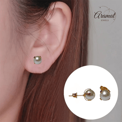 Goudkleurige Stalen Parel Oorbellen 8mm - Aramat Jewels - Oorbellen - cadeautip