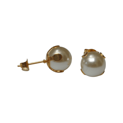 Goudkleurige Stalen Parel Oorbellen 9mm - Aramat Jewels - Oorbellen - cadeautip
