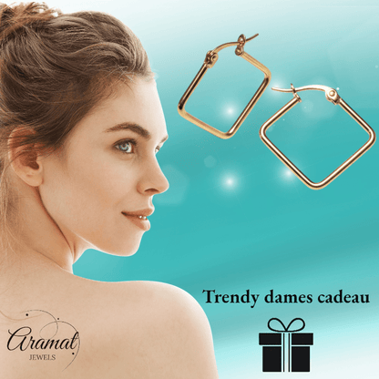 Goudkleurige Stalen Vierkante Oorringen - Aramat Jewels - Oorringen - cadeautip