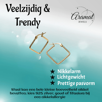 Goudkleurige Stalen Vierkante Oorringen - Aramat Jewels - Oorringen - cadeautip