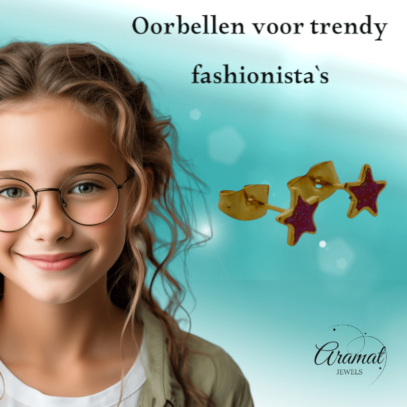 Goudkleurige Ster Oorstekers Rood 6 mm - oor6171 - YY - Oorbellen kopen# - 6mm - alles - cadeau