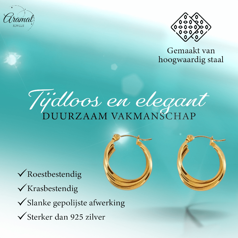 Goudkleurige triple oorringen 24x21x9mm - oor6372 - 69933 - Oorringen kopen# - 24mm - alles - cadeau