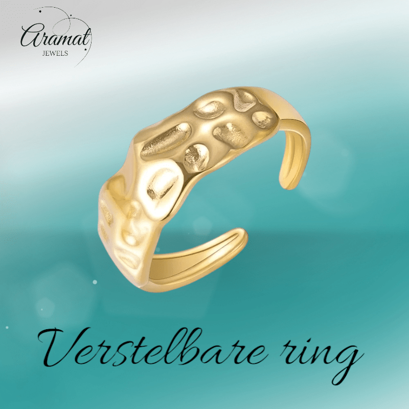 Goudkleurige Verstelbare Dames Ring deukjes - motief - Stainless Steel - Trendy - ring351 - 104805 - Ringen kopen# - Goudkleur - alles - boho