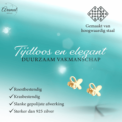 Goudkleurige vlinder oorstekers 9x8 mm - Aramat Jewels - Oorbellen - cadeautip