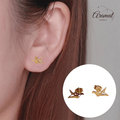 Goudkleurige Vogel Oorbellen Origami 9mm - Aramat Jewels - Oorbellen - cadeautip