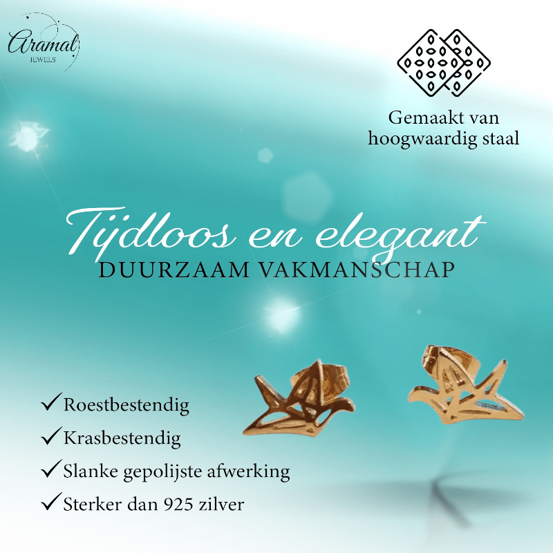 Goudkleurige Vogel Oorbellen Origami 9mm - Aramat Jewels - Oorbellen - cadeautip