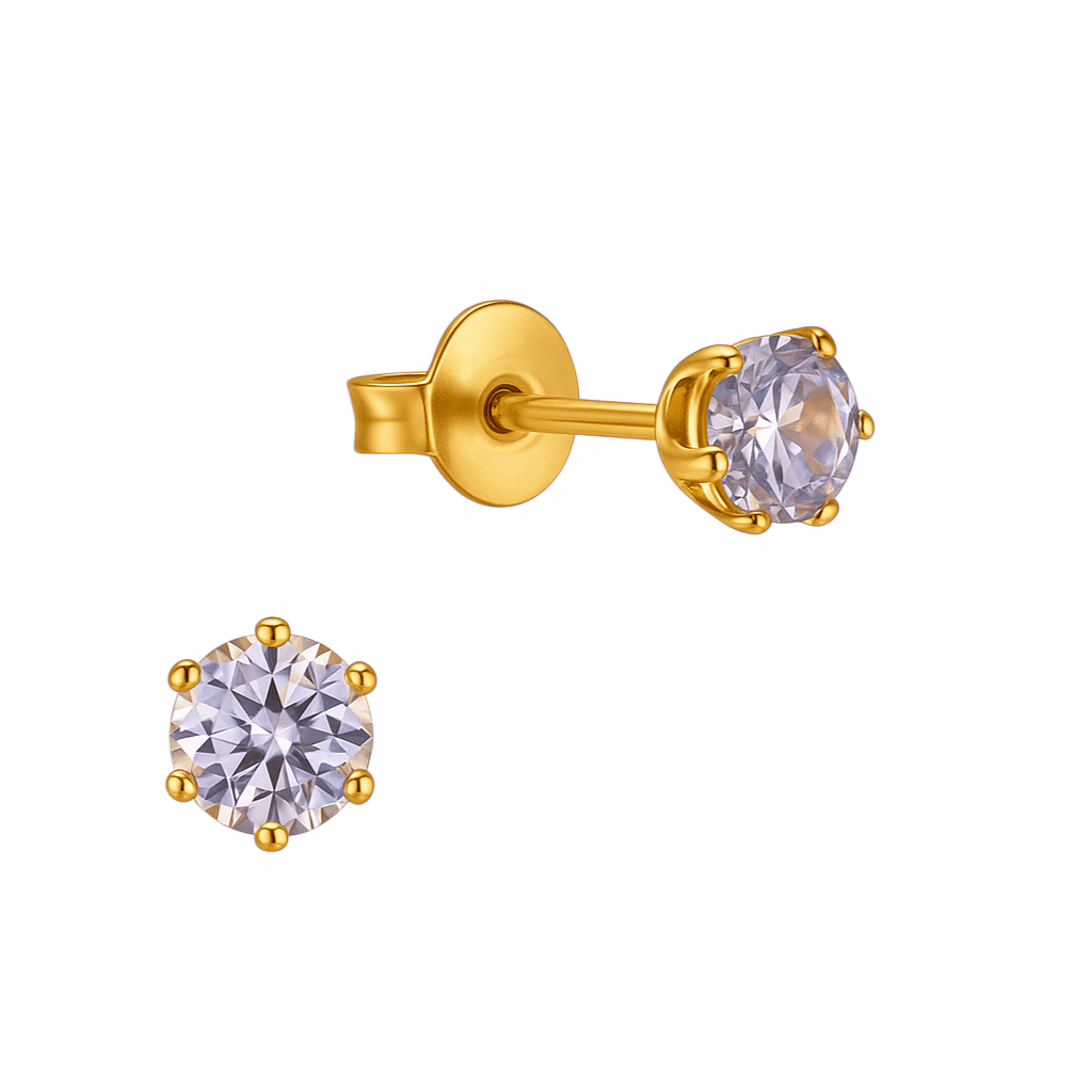 Goudkleurige Zirkonia Oorbellen 4mm Lila - Aramat Jewels - Oorbellen - cadeautip