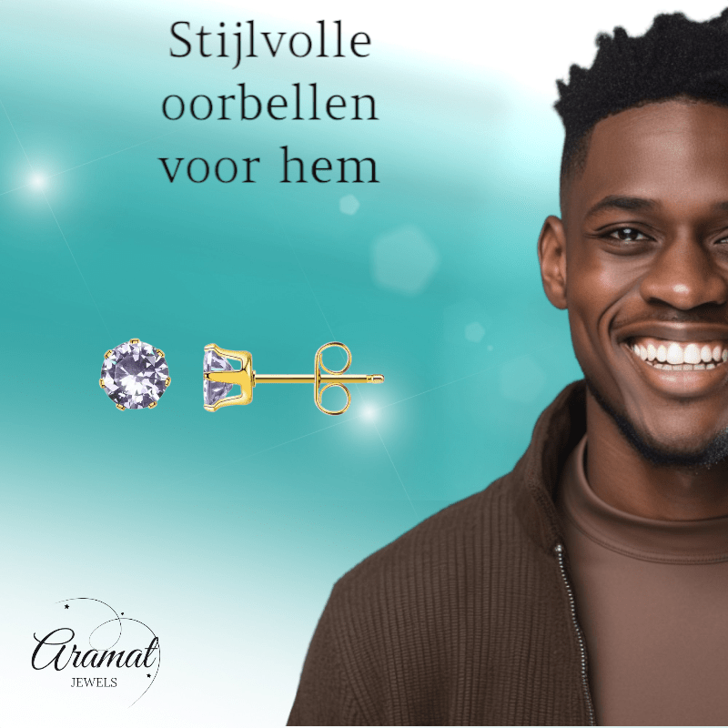 Goudkleurige Zirkonia Oorbellen 5mm Lila - Aramat Jewels - Oorbellen - cadeautip