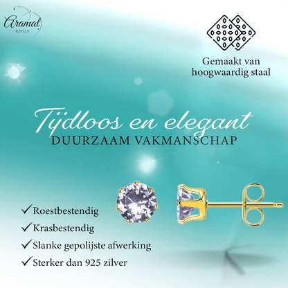 Goudkleurige Zirkonia Oorbellen 5mm Lila - Aramat Jewels - Oorbellen - cadeautip