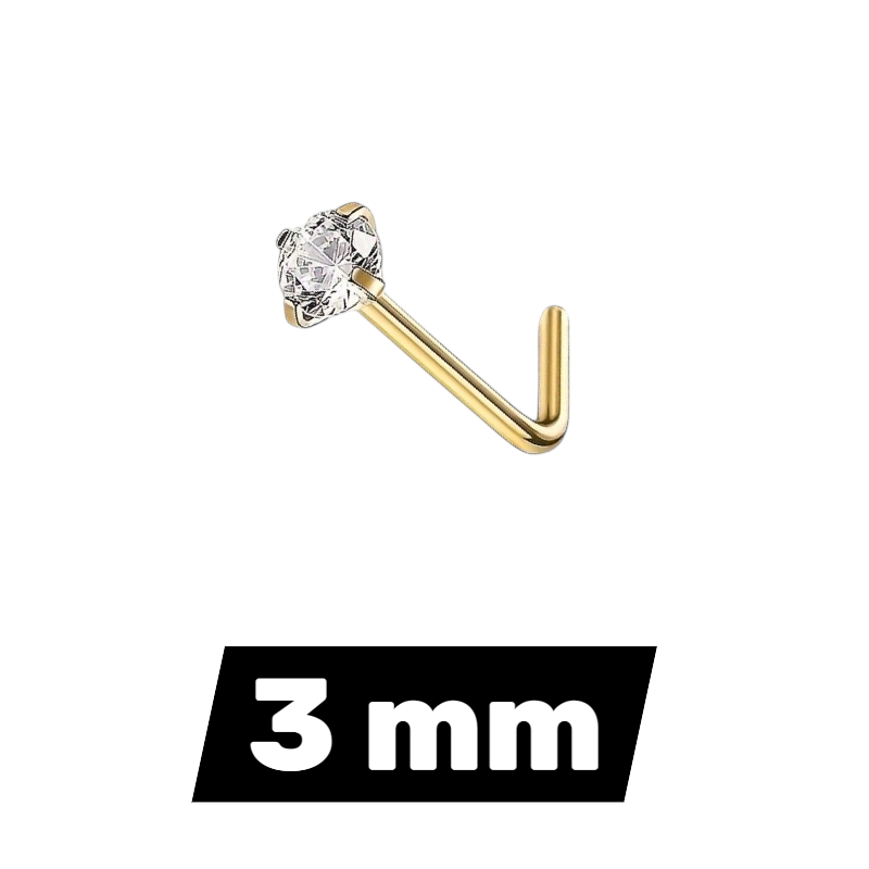 Goudkleurige Neuspiercing Transparante Zirkonia – L-Staafje