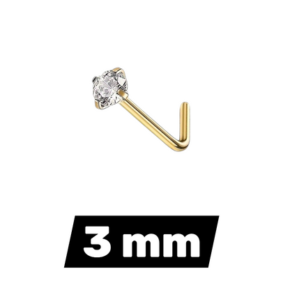 Goudkleurige Neuspiercing Transparante Zirkonia – L-Staafje