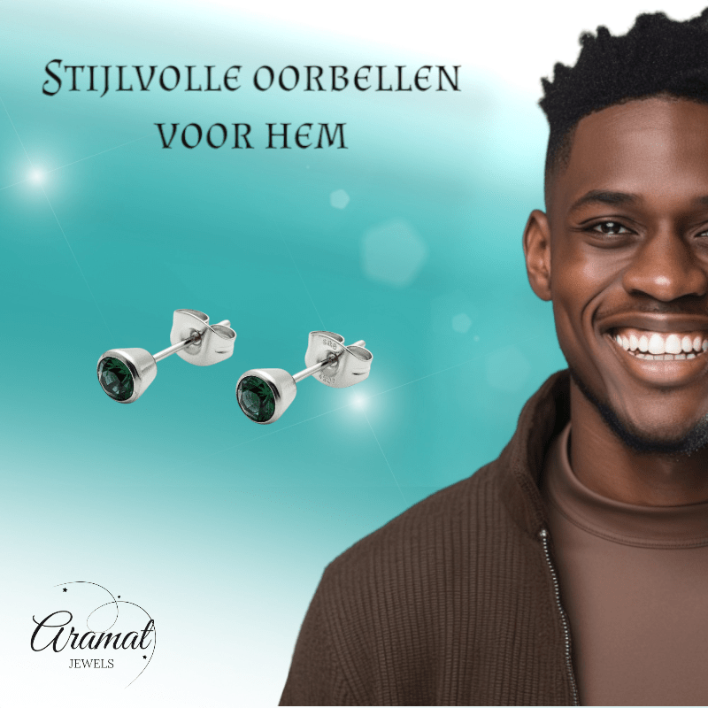 Groene Kristal Stalen Oorbellen - Aramat Jewels - Oorbellen - cadeautip