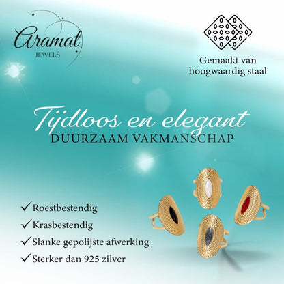 Grote Verstelbare RVS Ring Ovaal met Emaille - 28 mm - Aramat Jewels - Ringen - cadeautip