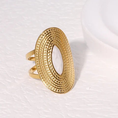 Grote Verstelbare RVS Ring Ovaal met Emaille - 28 mm - Aramat Jewels - Ringen - cadeautip
