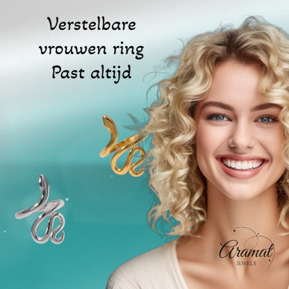 Grote Verstelbare Slangenring van RVS - 28mm Statement Ring - Aramat Jewels - Ringen - cadeautip