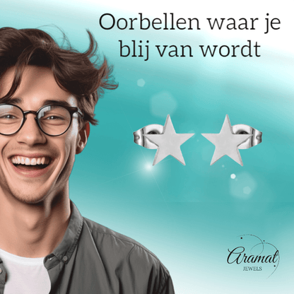 Grote zilverkleurige ster oorstekers – 10mm - Aramat Jewels - Oorbellen - cadeautip