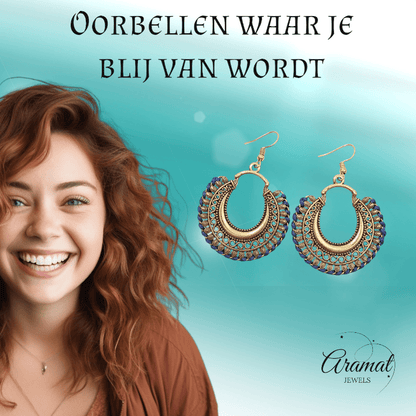 Handgemaakte Boho Oorhangers – Donkerblauw Touw – 60x40mm - oor2975 - Oorhangers kopen# - 60mm - alles - blauw