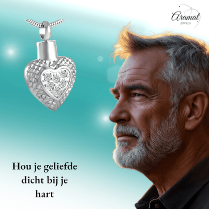 Hart ashanger met ruitjes en zirkonia – zilverkleur - Aramat Jewels - Gedenkhangers - cadeautip