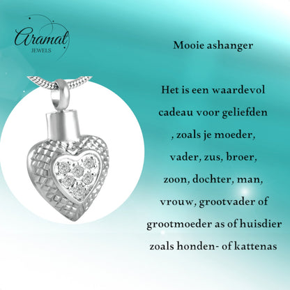 Hart ashanger met ruitjes en zirkonia – zilverkleur - Aramat Jewels - Gedenkhangers - cadeautip