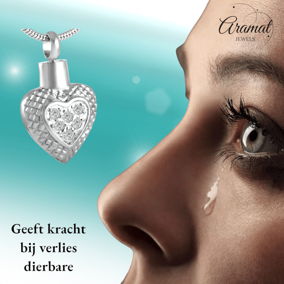 Hart ashanger met ruitjes en zirkonia – zilverkleur - Aramat Jewels - Gedenkhangers - cadeautip